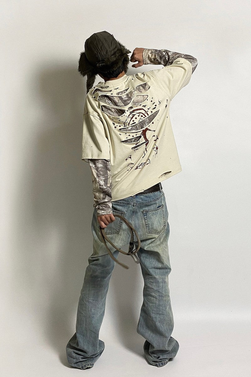 Distressed Camo Layered Tee