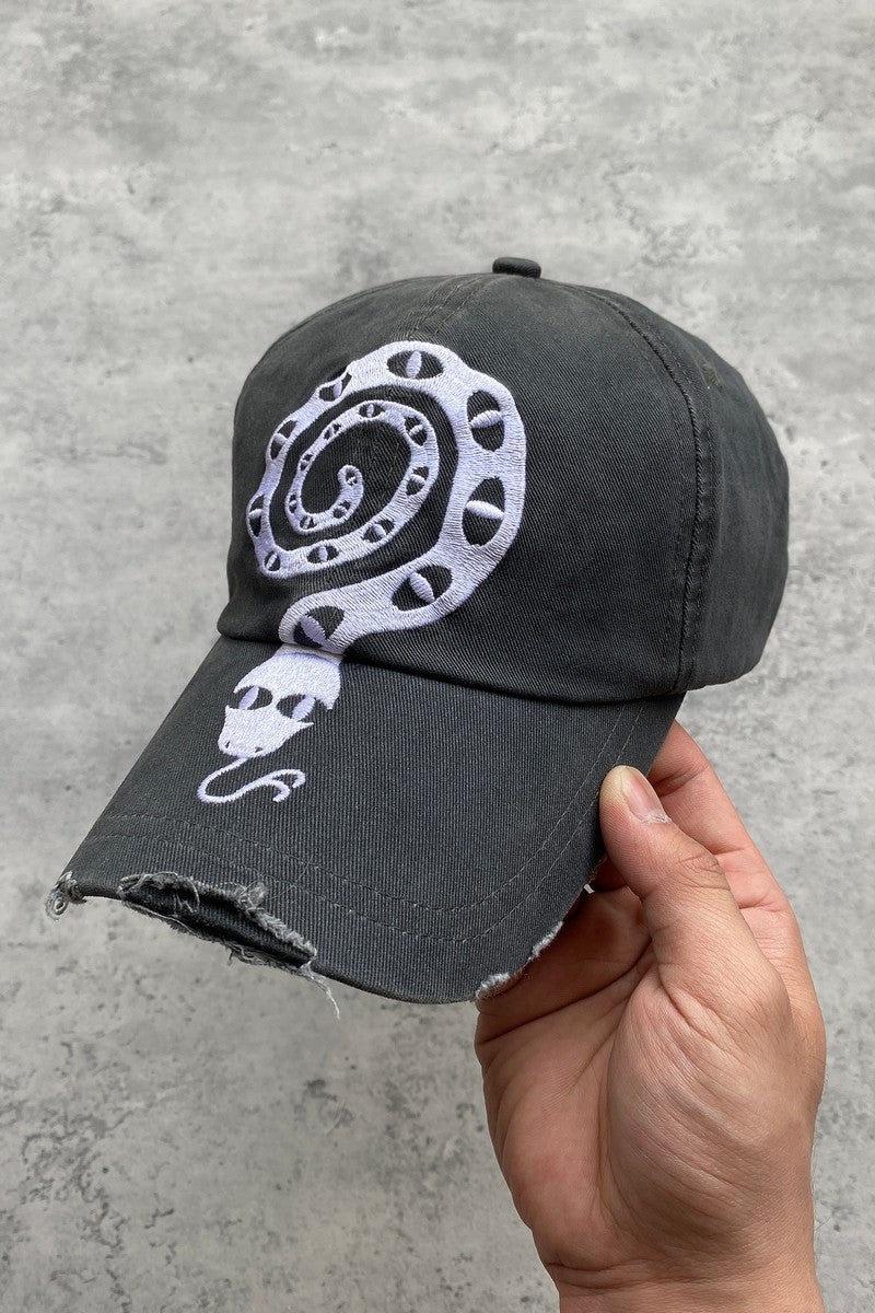 Distressed Snake Embroidered Cap