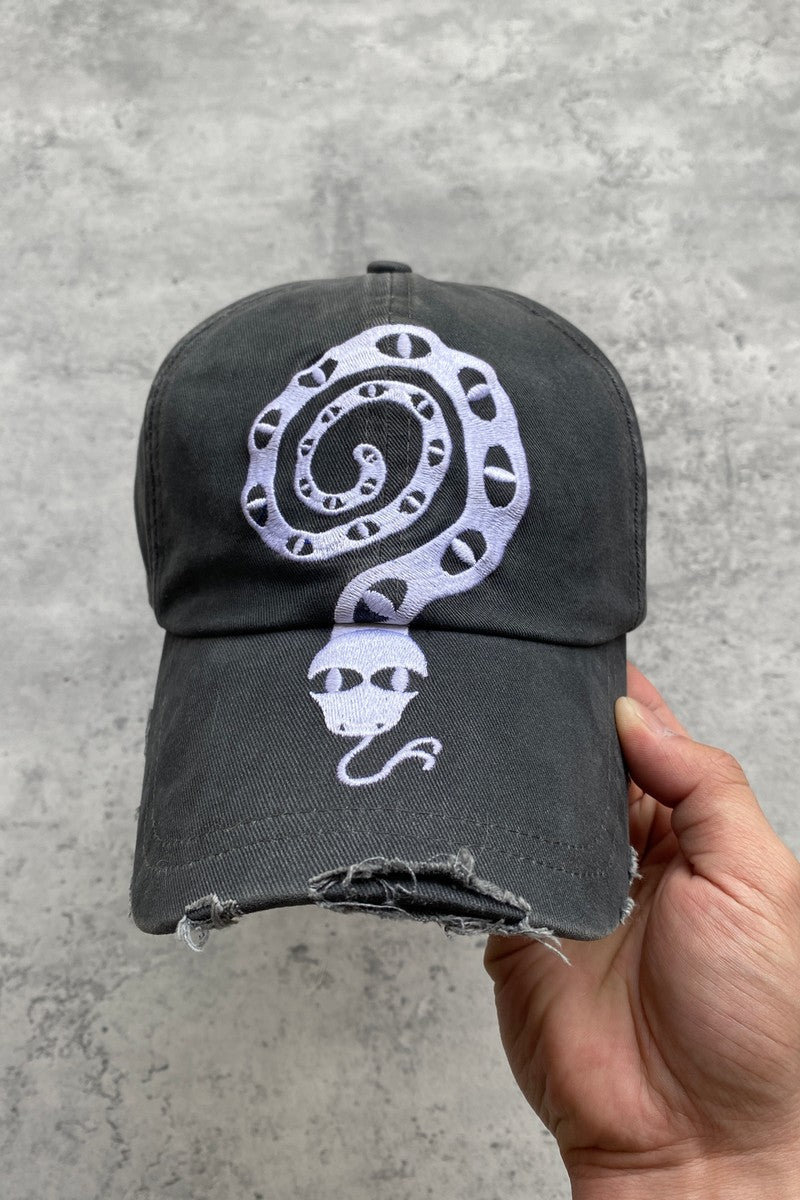 Distressed Snake Embroidered Cap