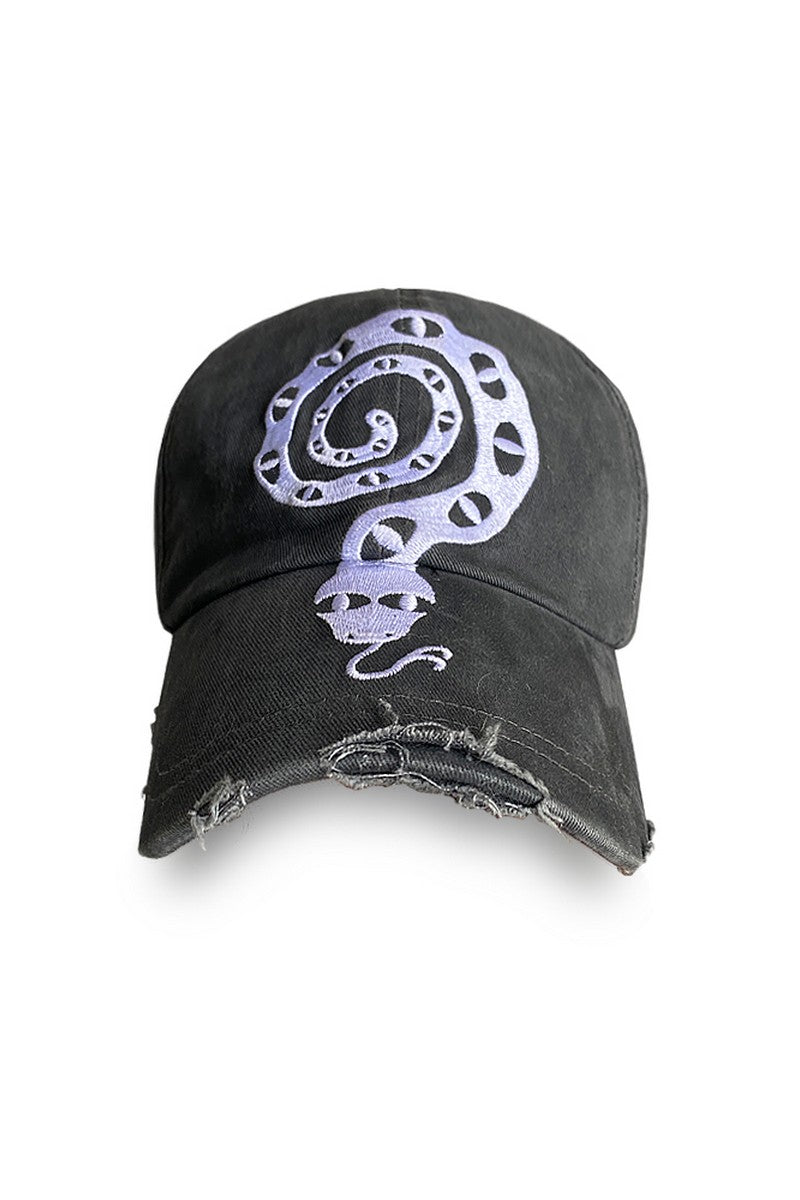 Distressed Snake Embroidered Cap