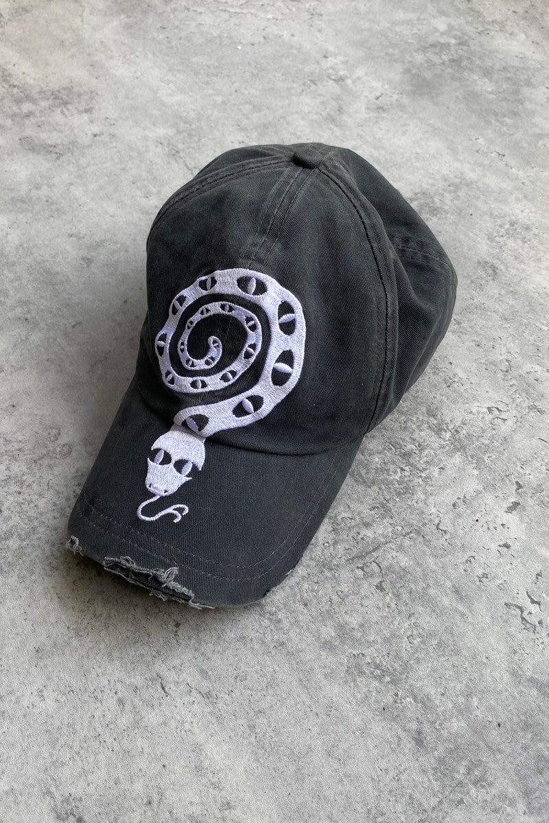 Distressed Snake Embroidered Cap