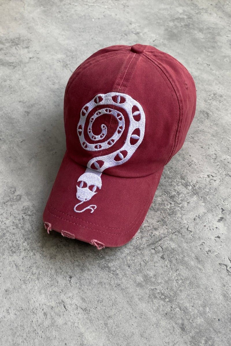 Distressed Snake Embroidered Cap