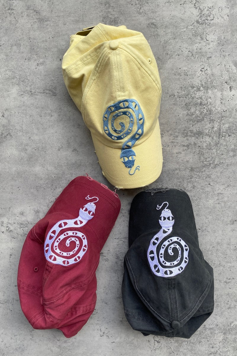 Distressed Snake Embroidered Cap