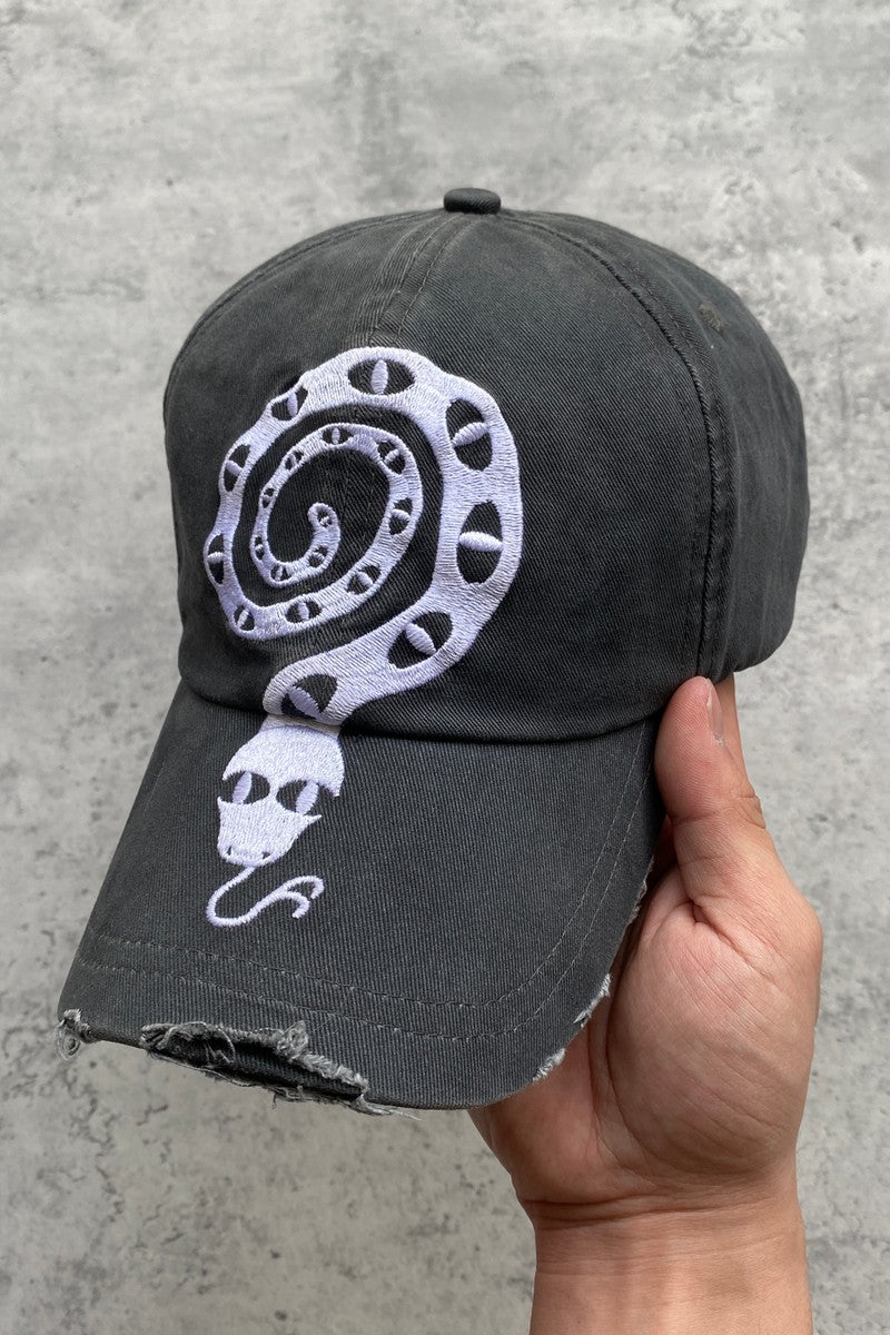 Distressed Snake Embroidered Cap