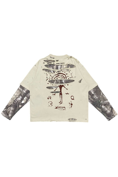 Distressed Camo Layered Tee