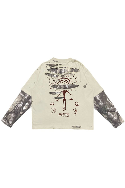 Distressed Camo Layered Tee